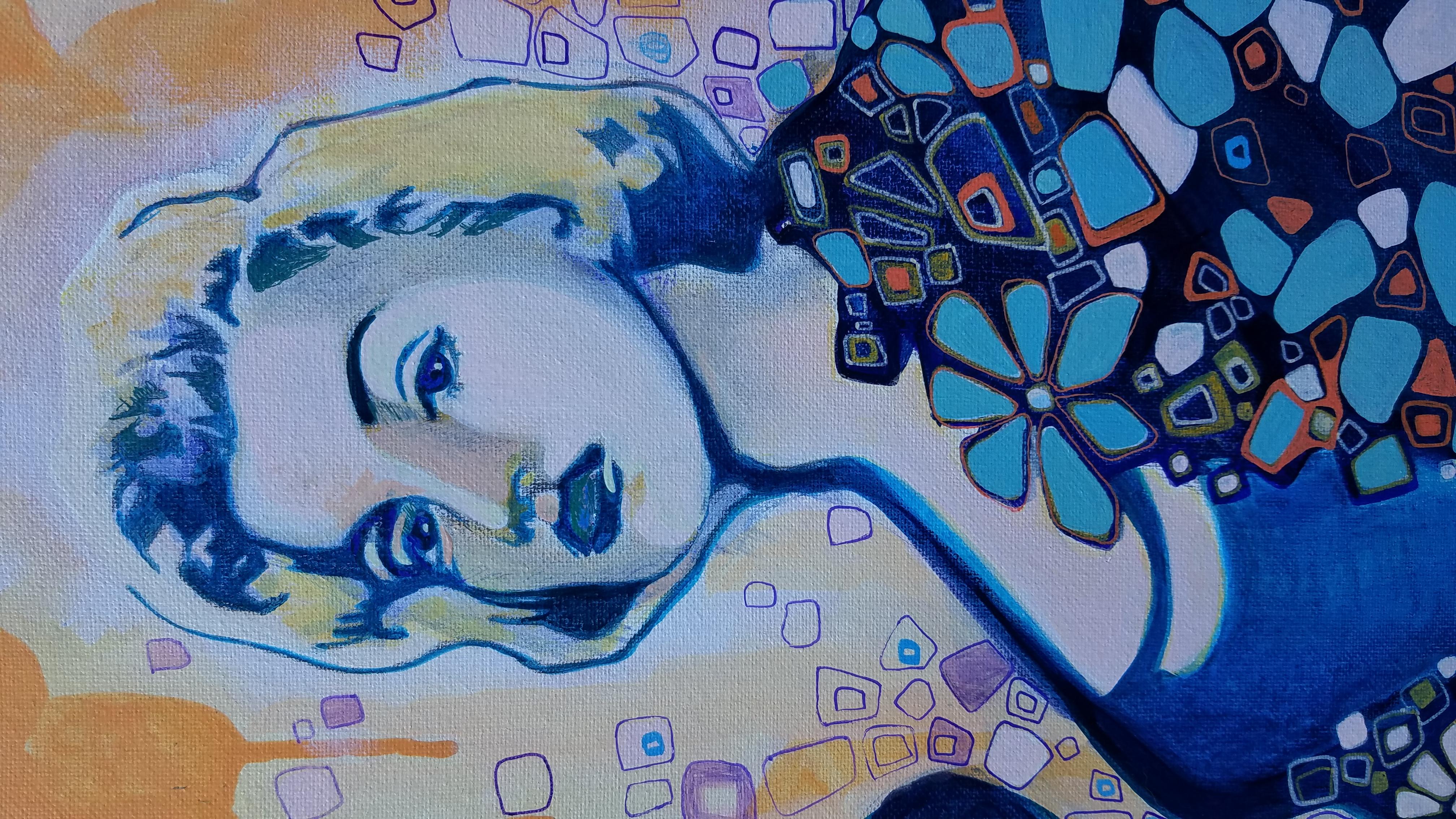 <p>Commenti dell'artista<br>L'artista Diana Elena Chelaru raffigura un ritratto stilizzato di Marilyn Monroe elegantemente drappeggiata in un abito dalle forme geometriche e floreali. La composizione si muove con ornamenti colorati in blu, viola,