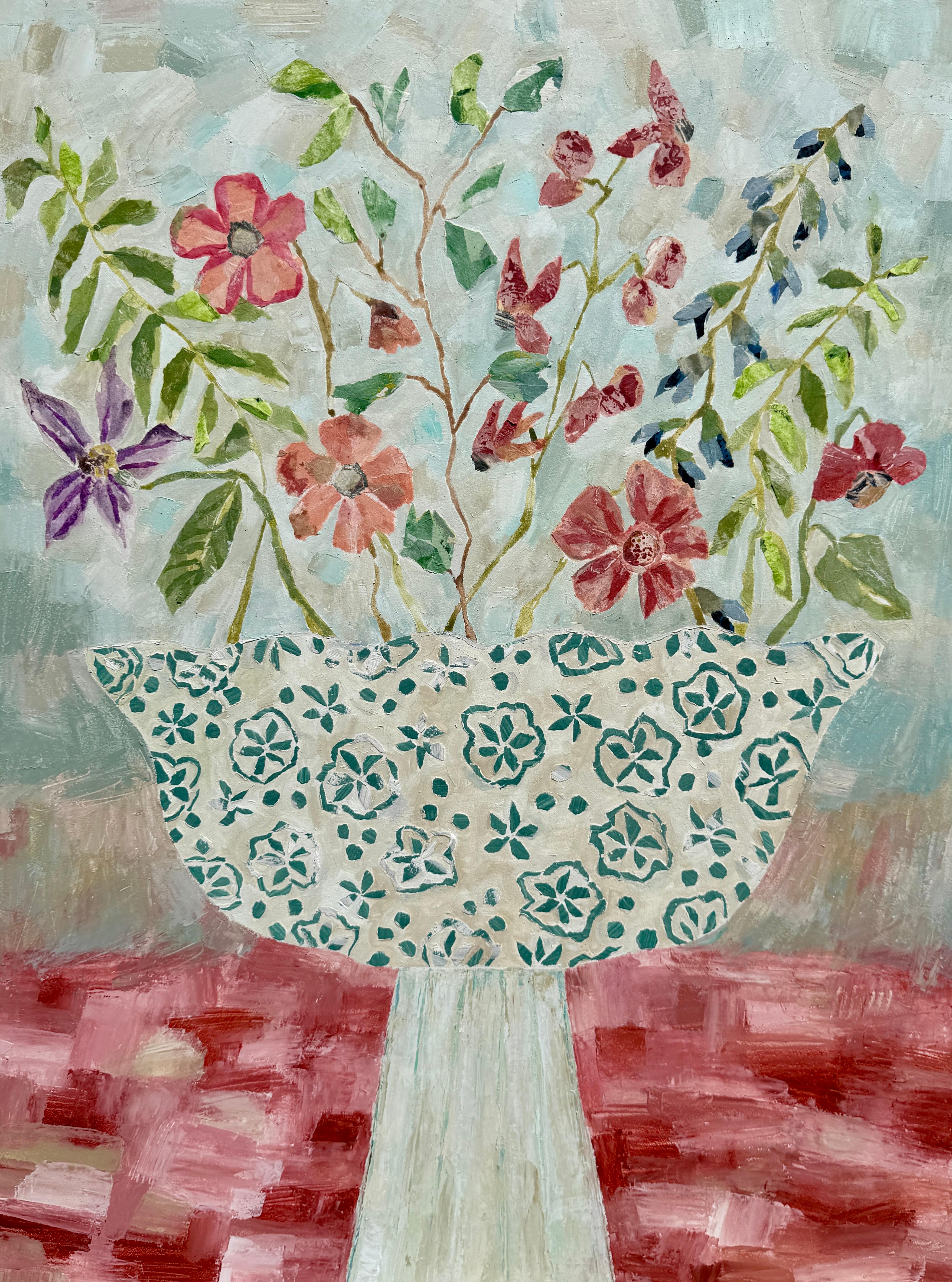 Studio Flowers, Dahlia, Clematis and Salvia, original painting, flowers