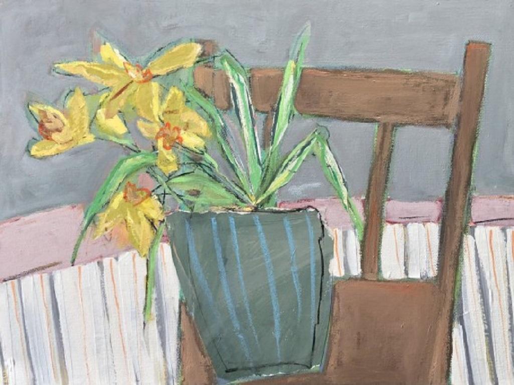 Diana Forbes Interior Painting - DAFFODILS ON CHAIR 