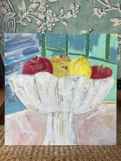 Fruit in Antique Bowl, Original Naïve Floral Still Life Painting