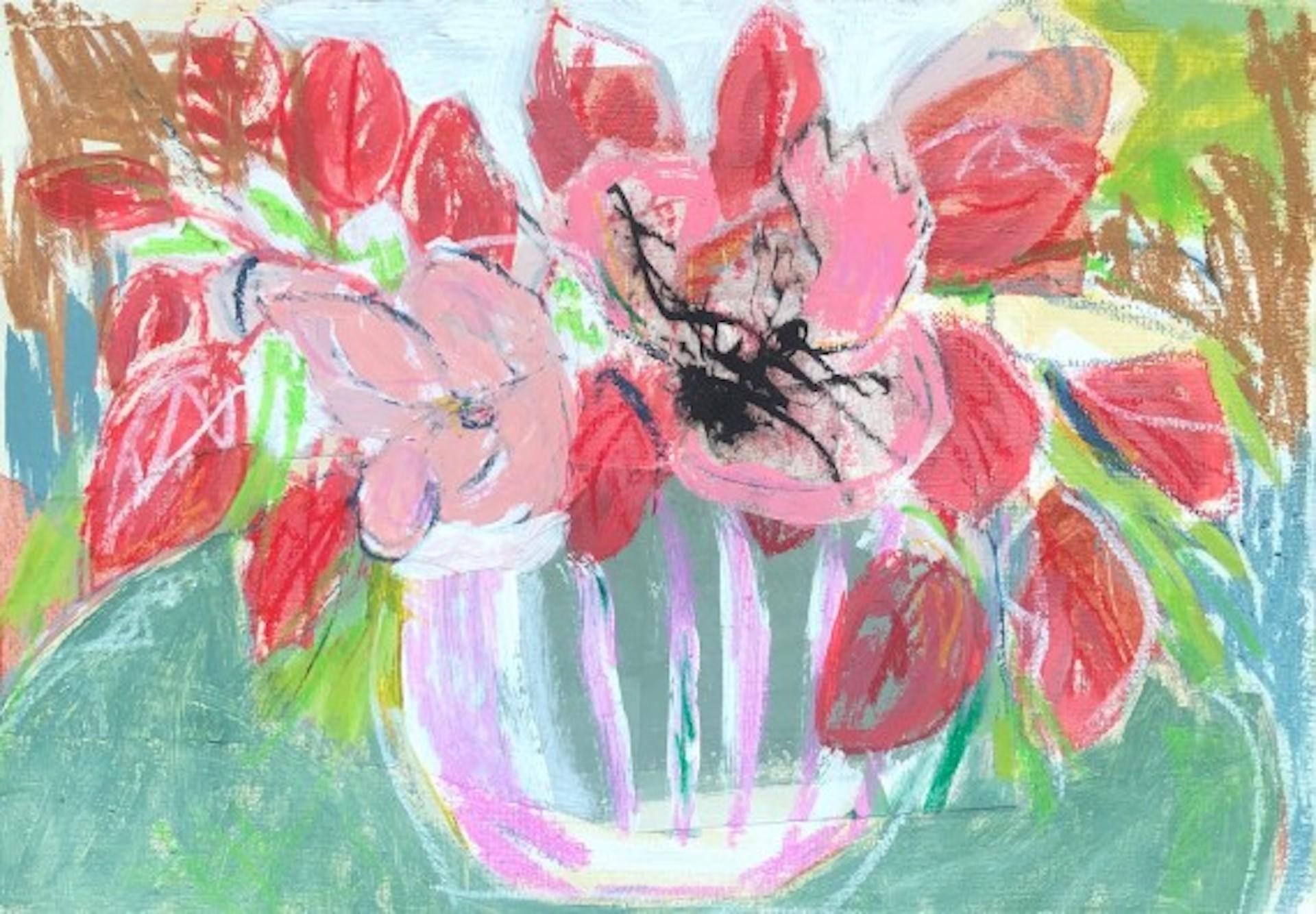 Bush et anémone fumée, Diana Forbes, peinture florale originale de nature morte