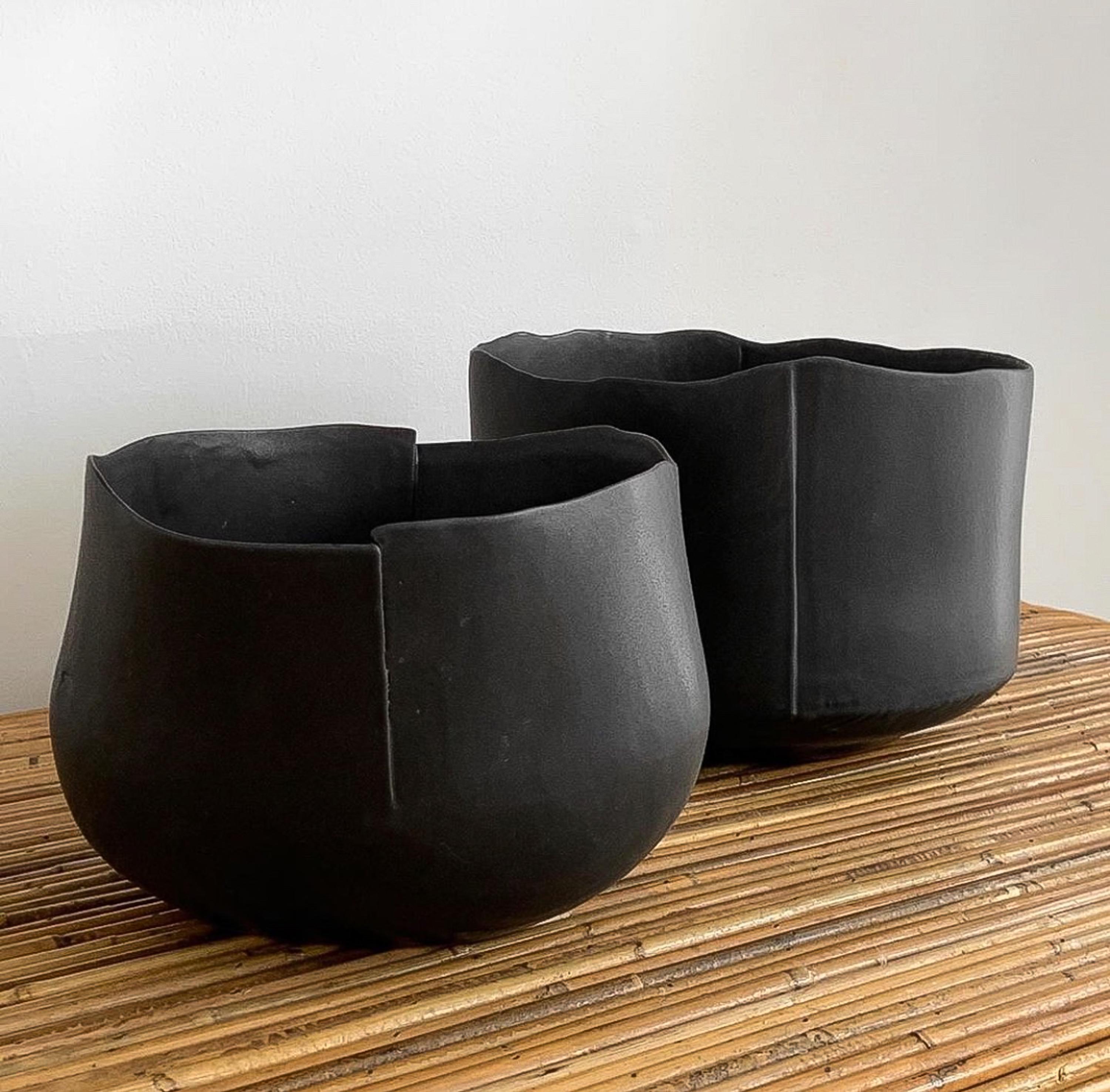 Diana Gillispie Large Pieced Black Glazed Ceramic Bowl 4