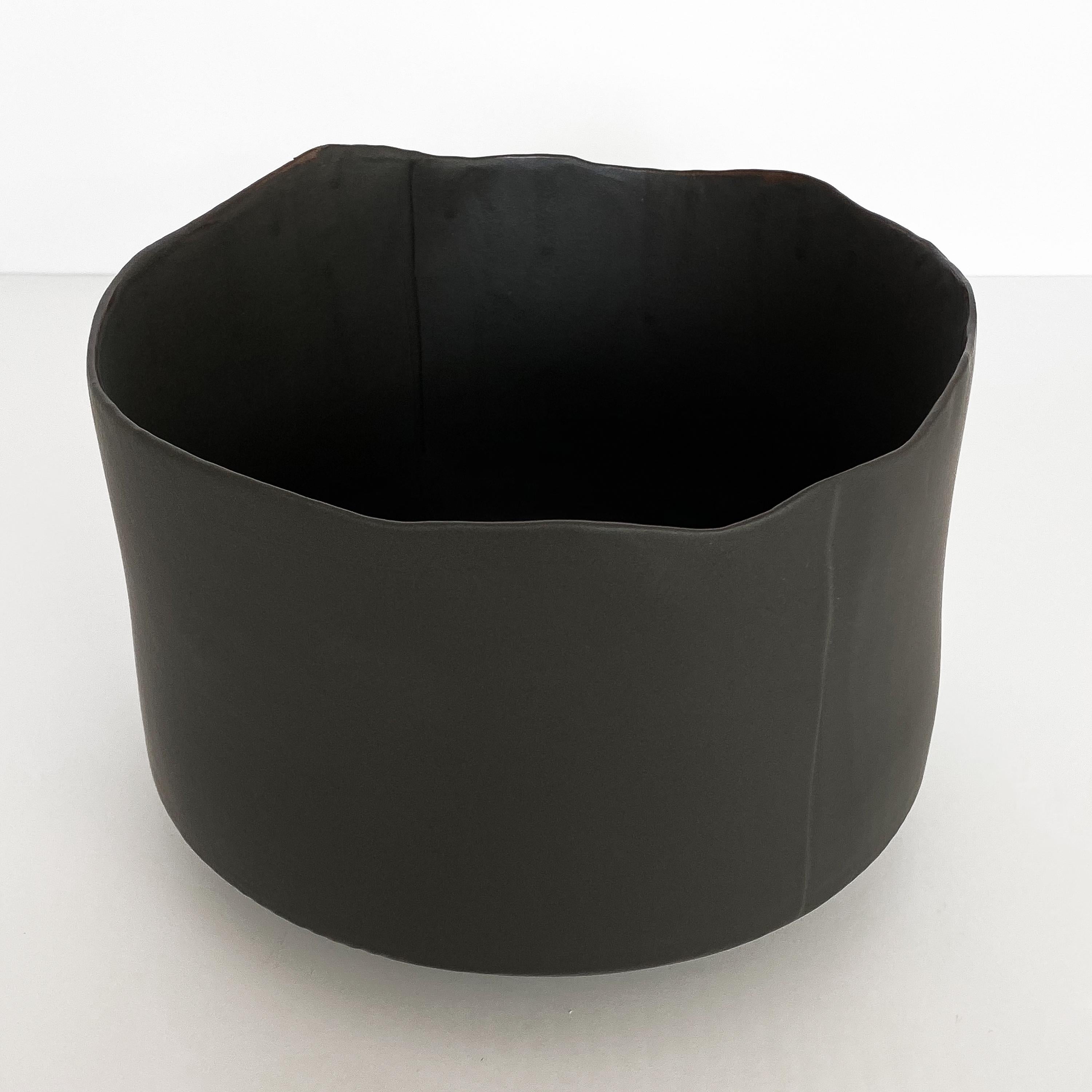 Modern Diana Gillispie Large Pieced Black Glazed Ceramic Bowl