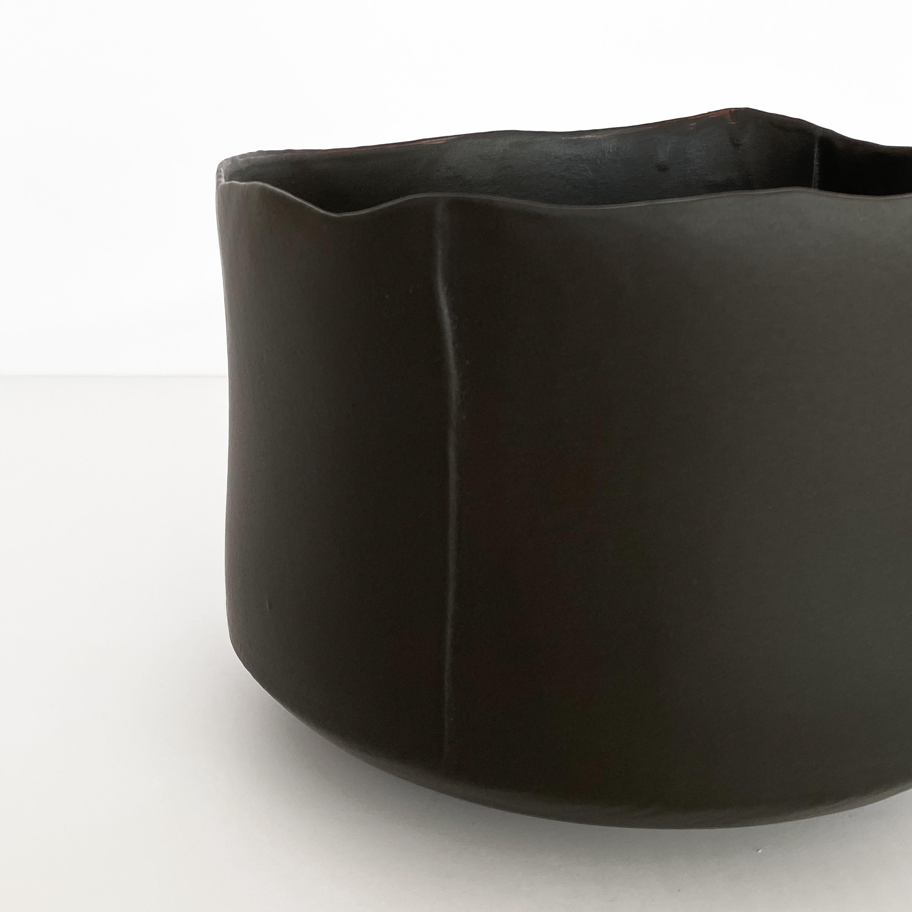 Contemporary Diana Gillispie Large Pieced Black Glazed Ceramic Bowl