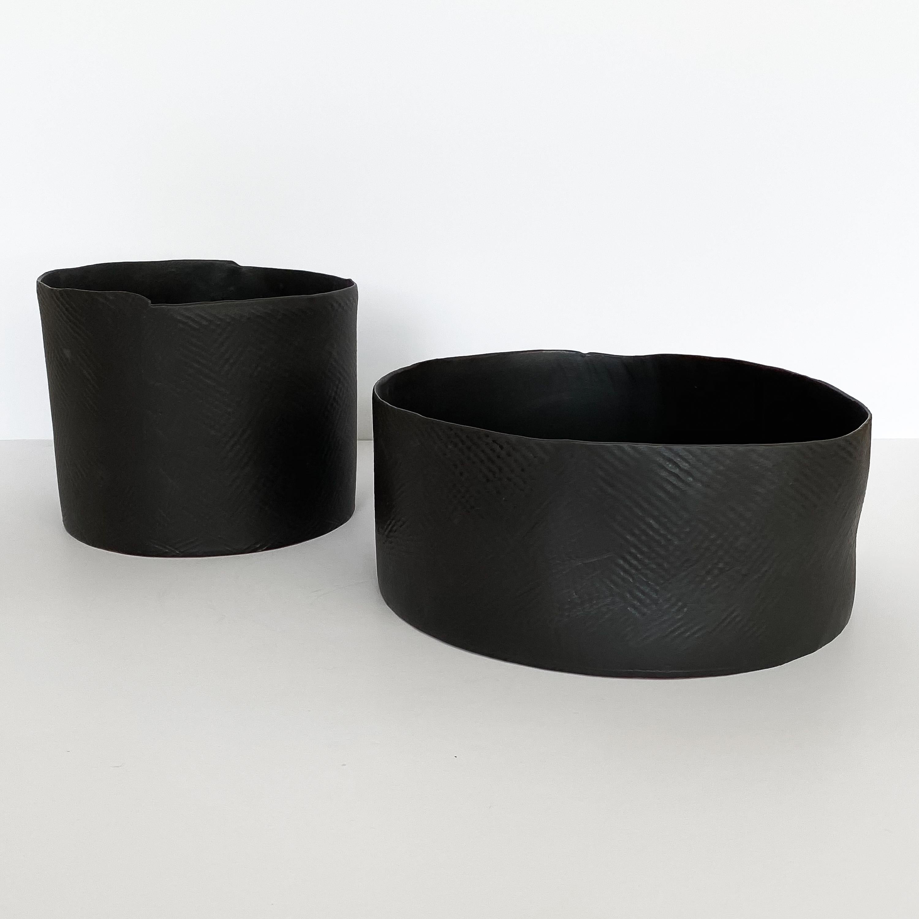 Contemporary Diana Gillispie Textured Black Glazed Ceramic Bowl