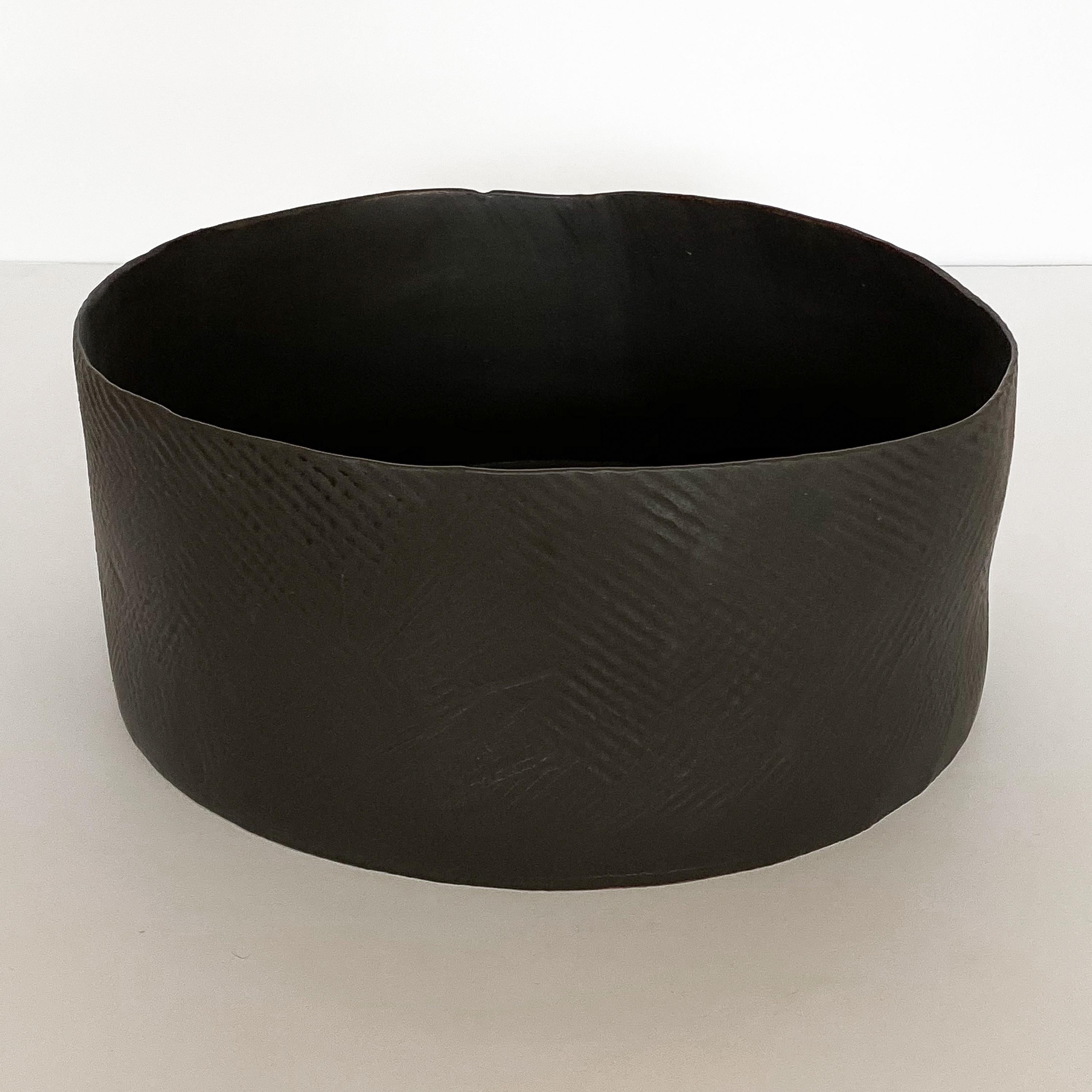 Modern Diana Gillispie Textured Black Glazed Ceramic Centerpiece Bowl