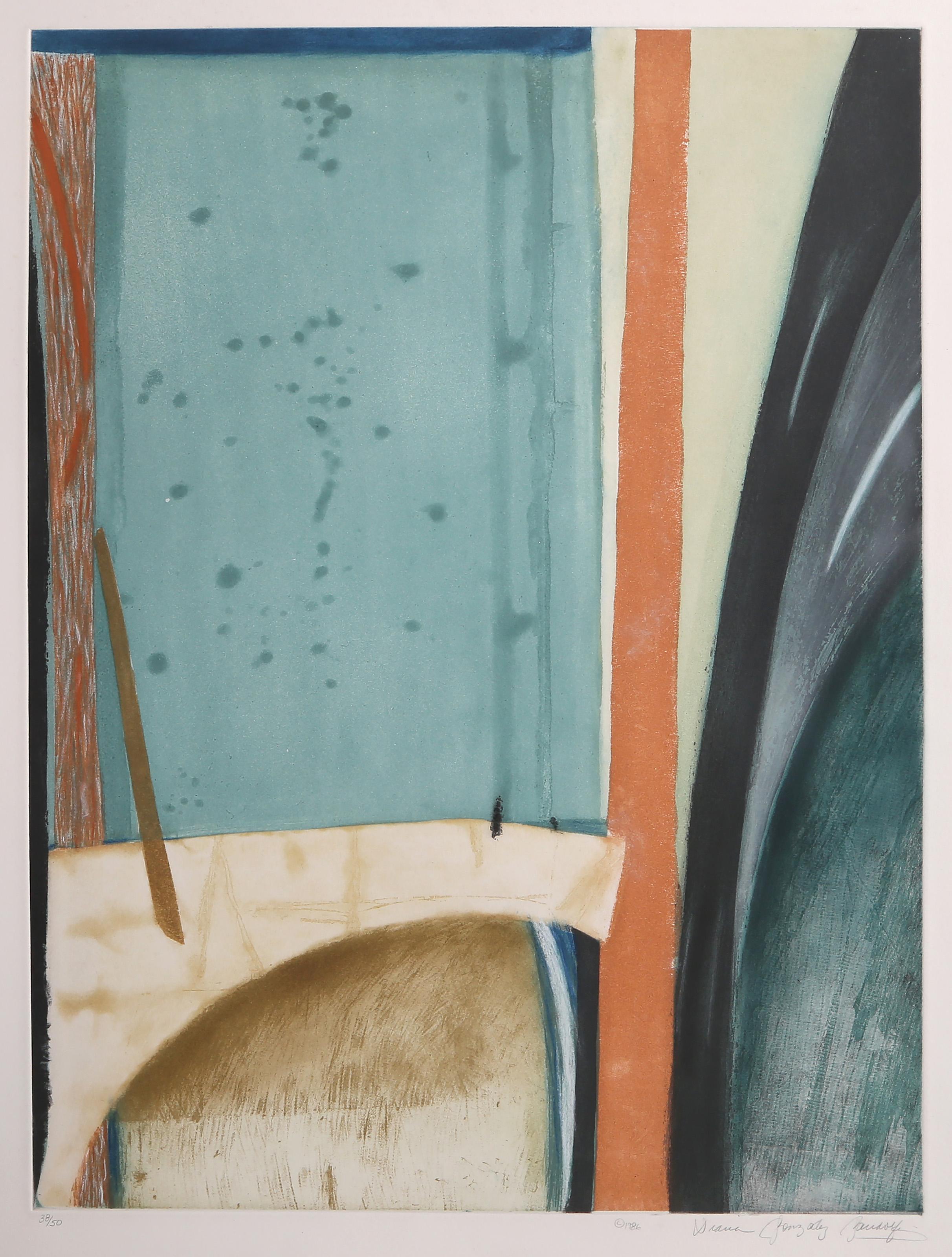 Diana Gonzalez Gandolfi, argentina/americana (1951 - ) - Ponte di Merida II, Anno:  1986, Medio:  Acquaforte con acquatinta su BFK Rives, firmata, numerata e datata a matita, edizione:  38/50, Dimensioni immagine:  30,5 x 23 pollici, Dimensioni:  37