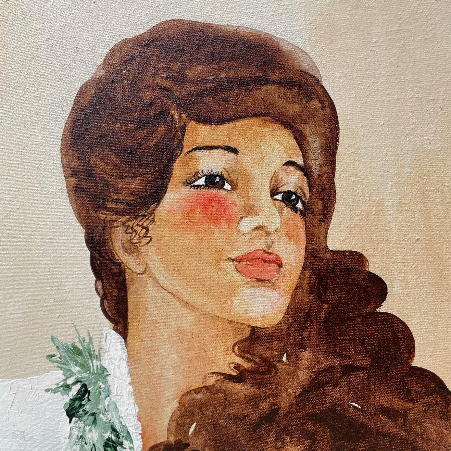 Diana Hansen Young 1979 Hawaiian Woman Portrait Painting Koa Frame In Good Condition In Chattanooga, TN