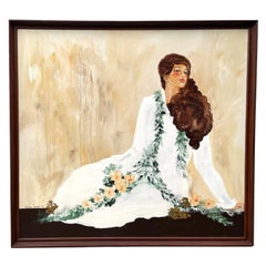 Used Diana Hansen Young 1979 Hawaiian Woman Portrait Painting Koa Frame