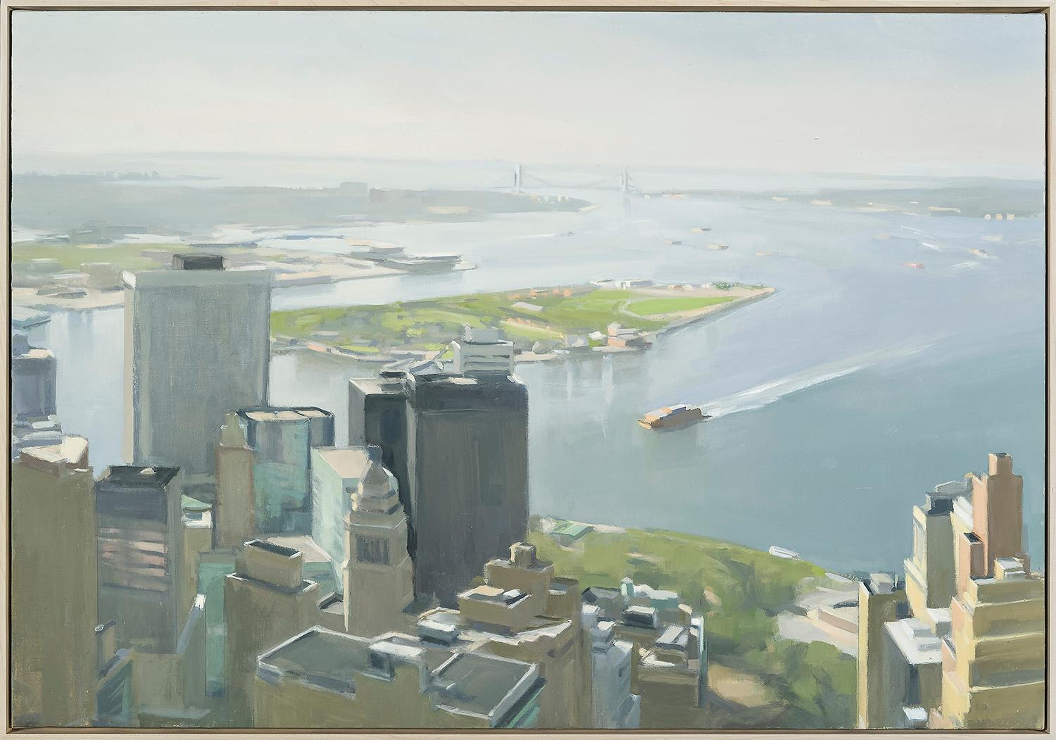 Lower Manhattan and Ferry  - Contemporary Painting by Diana Horowitz