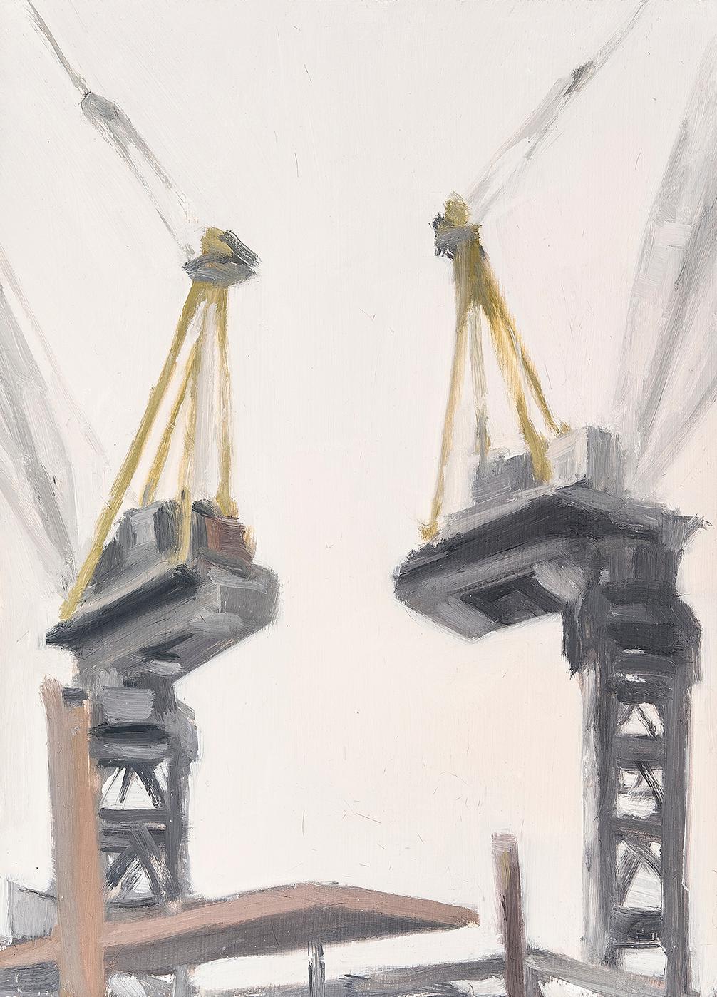 Two Cranes, with Platform  - Painting by Diana Horowitz