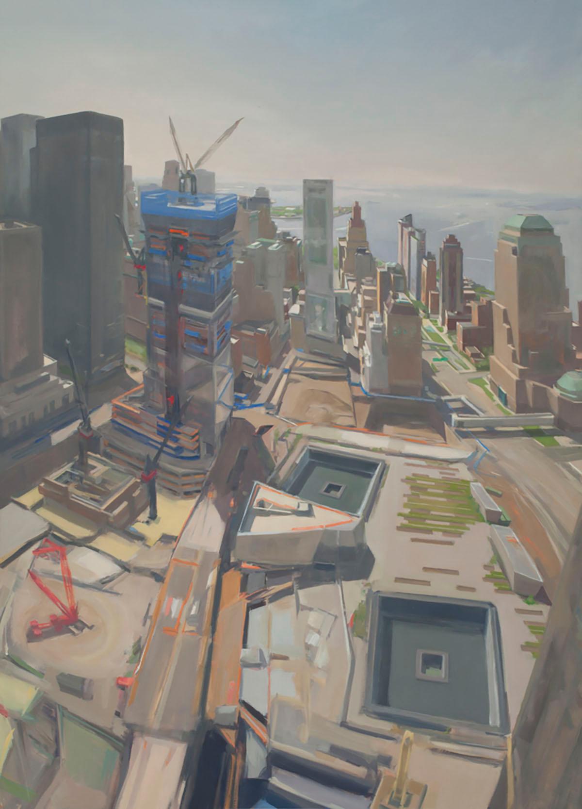 Diana Horowitz Landscape Painting – World Trade Center Reflecting Pools and Harbor #4, World Trade Center