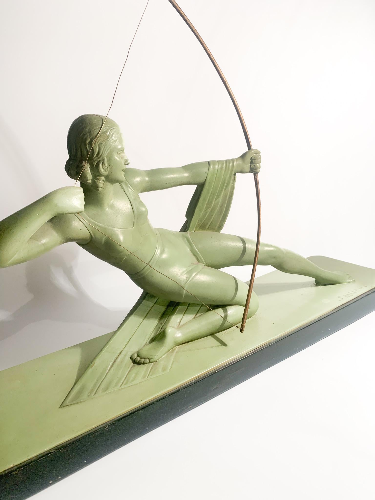 Diana Huntress Decò Sculpture in Patinated Plaster by Salvatore Melani 1930s 4