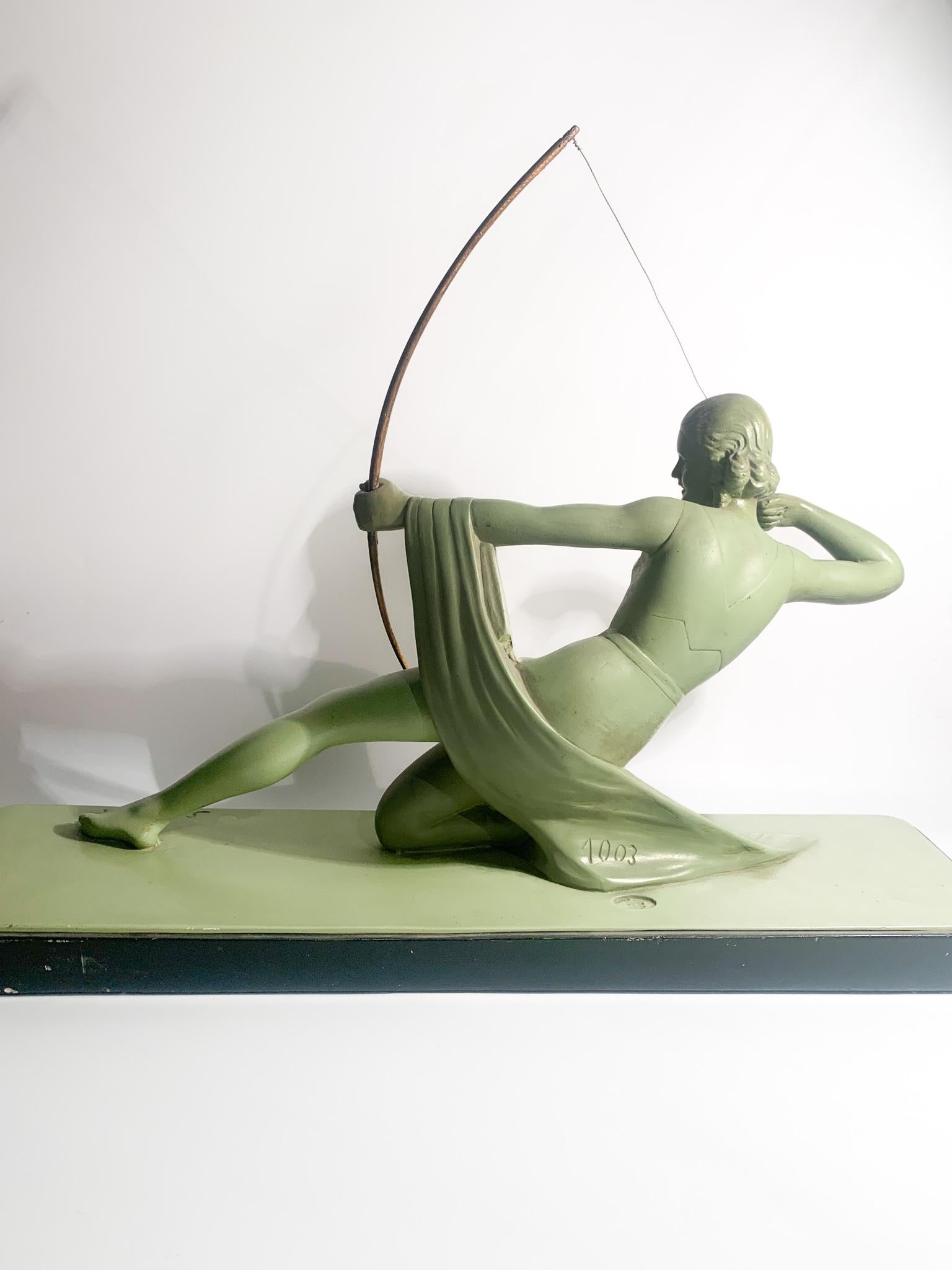 Diana Huntress Decò Sculpture in Patinated Plaster by Salvatore Melani 1930s 6