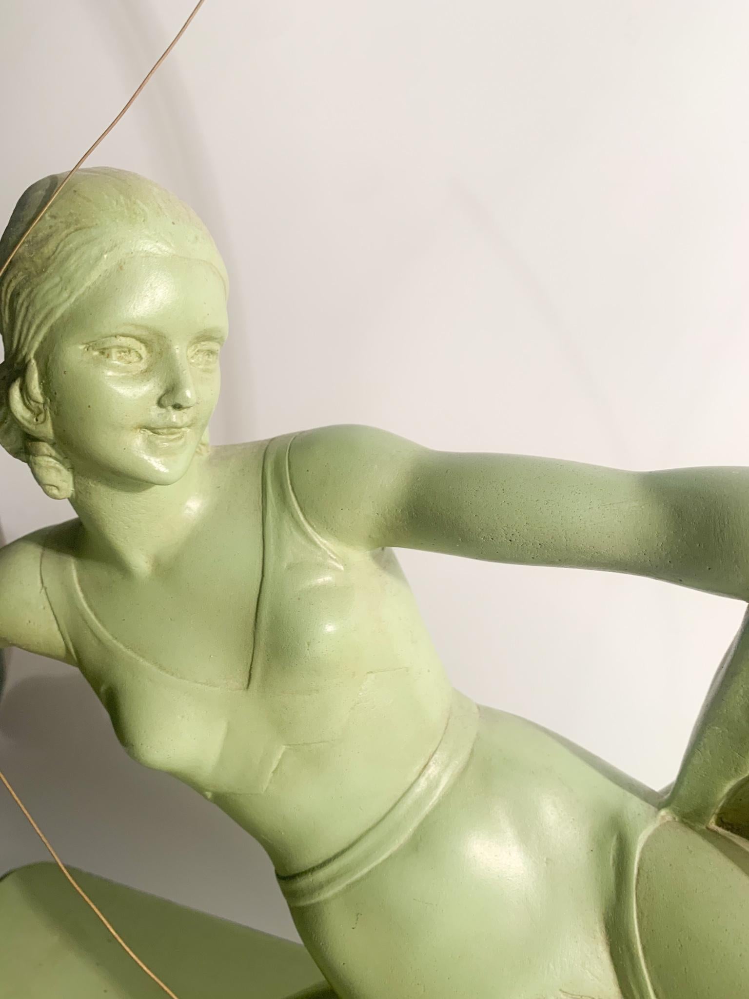 Italian Diana Huntress Decò Sculpture in Patinated Plaster by Salvatore Melani 1930s