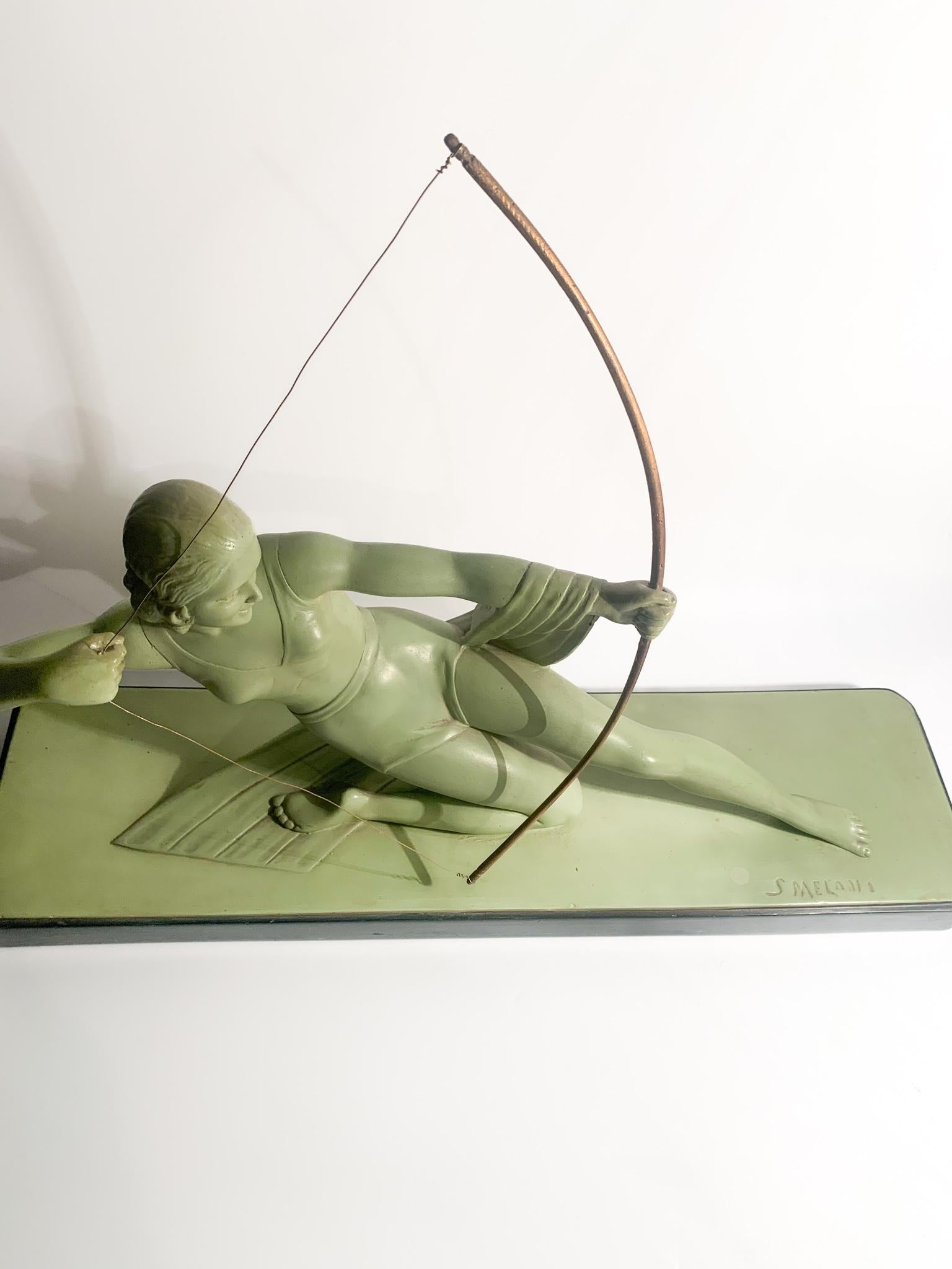 Diana Huntress Decò Sculpture in Patinated Plaster by Salvatore Melani 1930s 2