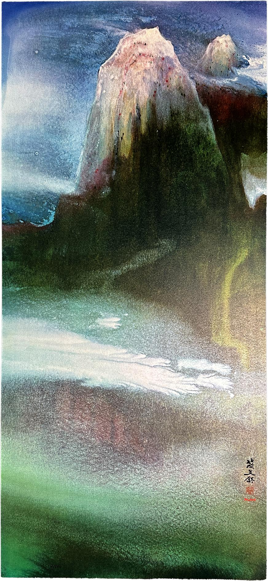 Diana Kan
Fantasía
1990
Litografía en técnica mixta con color mineral y lámina carmesí aplicada a mano y gofrado
Papel opalescente gofrado de seda tamaño 18" x 38" pulgadas
Firmado en y marcado 2/300

Diana Kan fue una pintora conocida por su obra