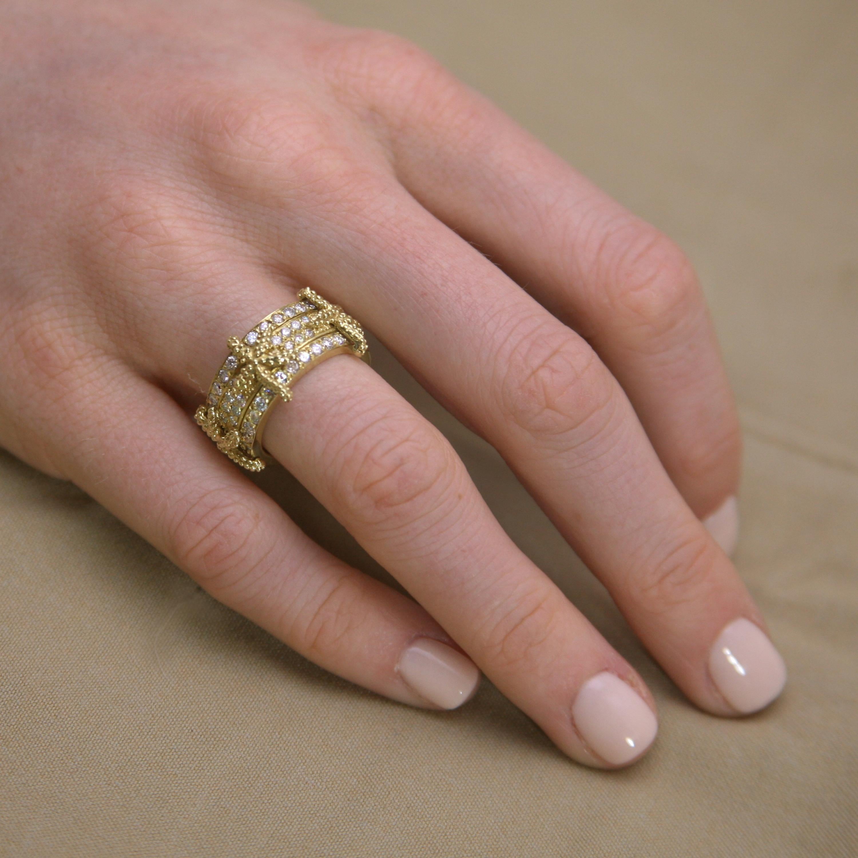 Artisan Diana Kim England Nantucket 18k Narrow Spinning Seastar Ring with Diamonds For Sale