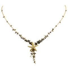 Diana Kim England 18 Karat Starfish Necklace with Faceted Black Diamond Beads