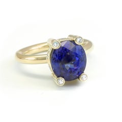 Diana Kim England 5.5 Carat Deep Color Tanzanite Ring with Diamonds in 18K Gold