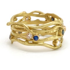Diana Kim England Bartlett Farm Twig Ring, 18K Sapphire, Diamonds One of a Kind