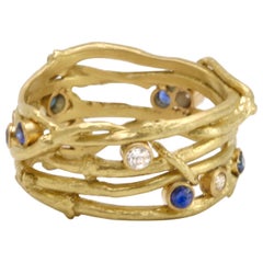 Diana Kim England Bartlett Farm Twig Ring, 18K Sapphire, Diamonds One of a Kind