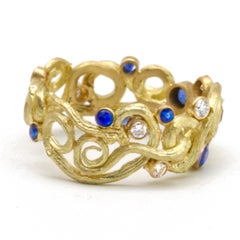 Diana Kim England Bartlett Farm Twig Ring 18K, Sapphires, Diamonds One of a Kind
