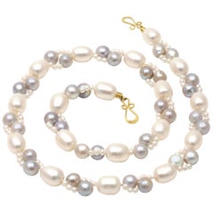 Diana Kim England Blue Akoya, Seed Pearl and Fresh Water Pearl Strand