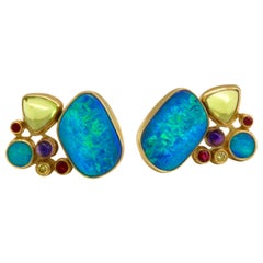 Diana Kim England Earrings with Opal, Ruby, Peridot, Amethyst, Yellow Diamonds