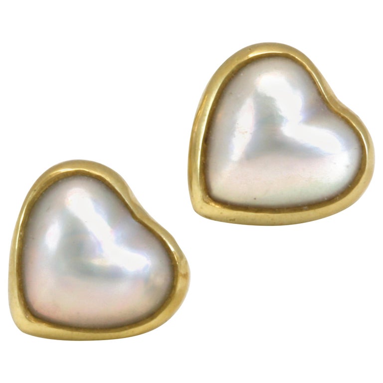 Diana Kim England Heart Shaped Mabe' Pearl Earrings in 18 Karat Gold ...