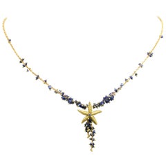 Diana Kim England Starfish Necklace with Faceted Blue Sapphire Beads, 18K Gold