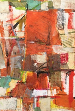 "Vertical Orange" Diana Kurz, 1961 Collage and Mixed Media Abstract Composition