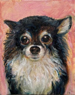 Peinture unique signée Dix/Dixie représentant un chien de compagnie primé par une artiste féminine de renom