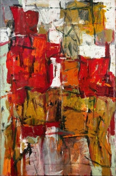 "R.O. #6" Diana Kurz, 1960s Reds and Greens Abstract Expressionist Painting