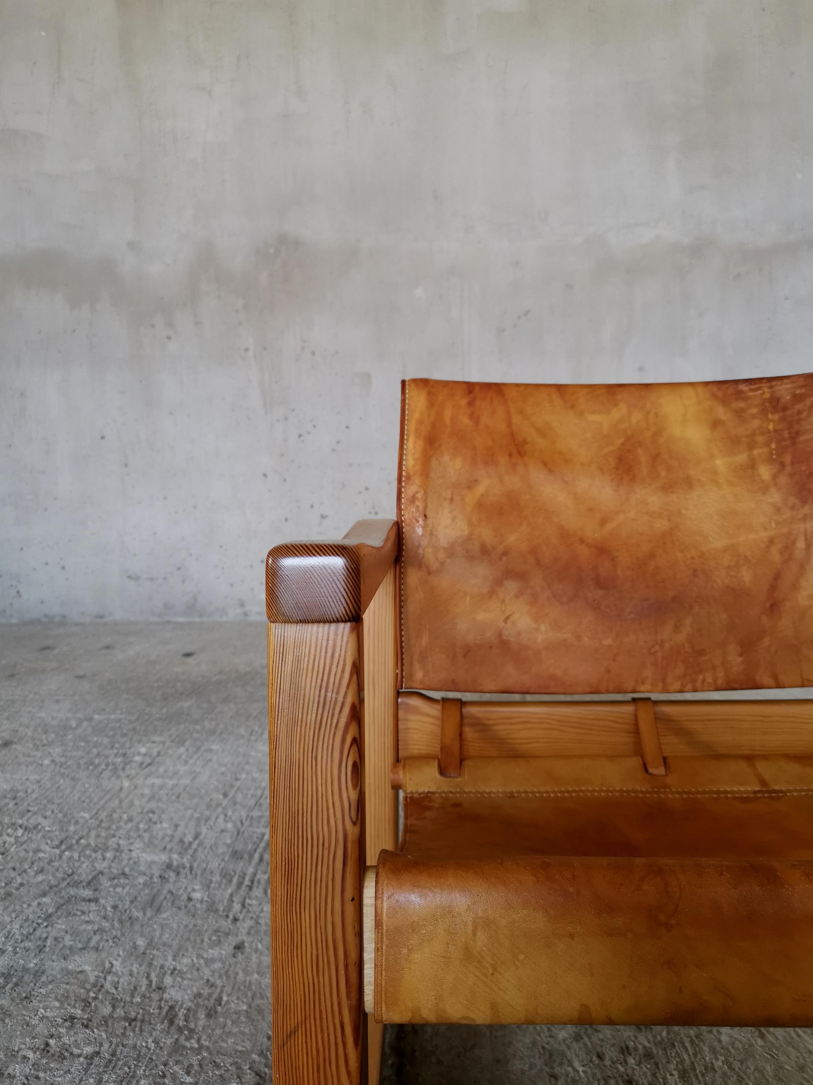 Diana lounge chair by Karin Mobring for Ikea Sweden 1970s, thick cognac leather. For Sale 3