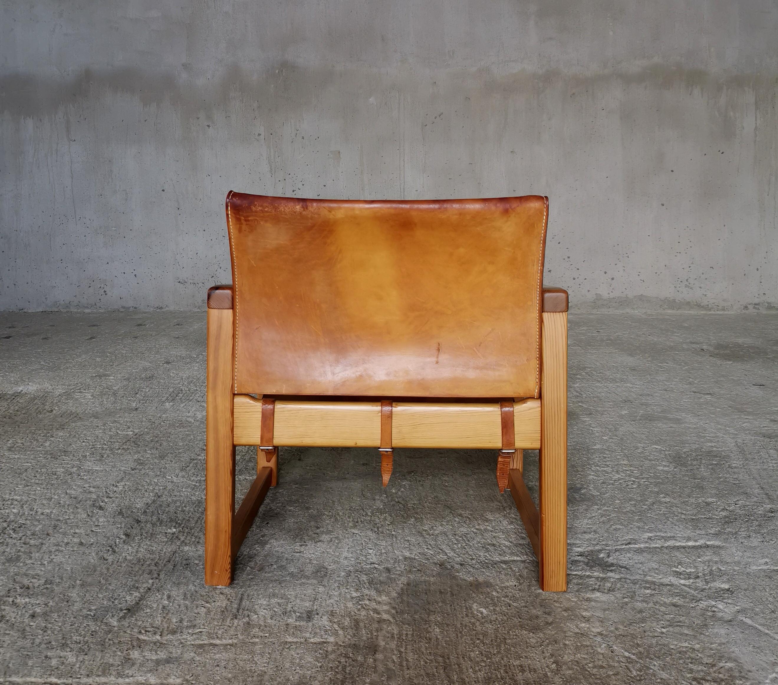 Swedish Diana lounge chair by Karin Mobring for Ikea Sweden 1970s, thick cognac leather. For Sale