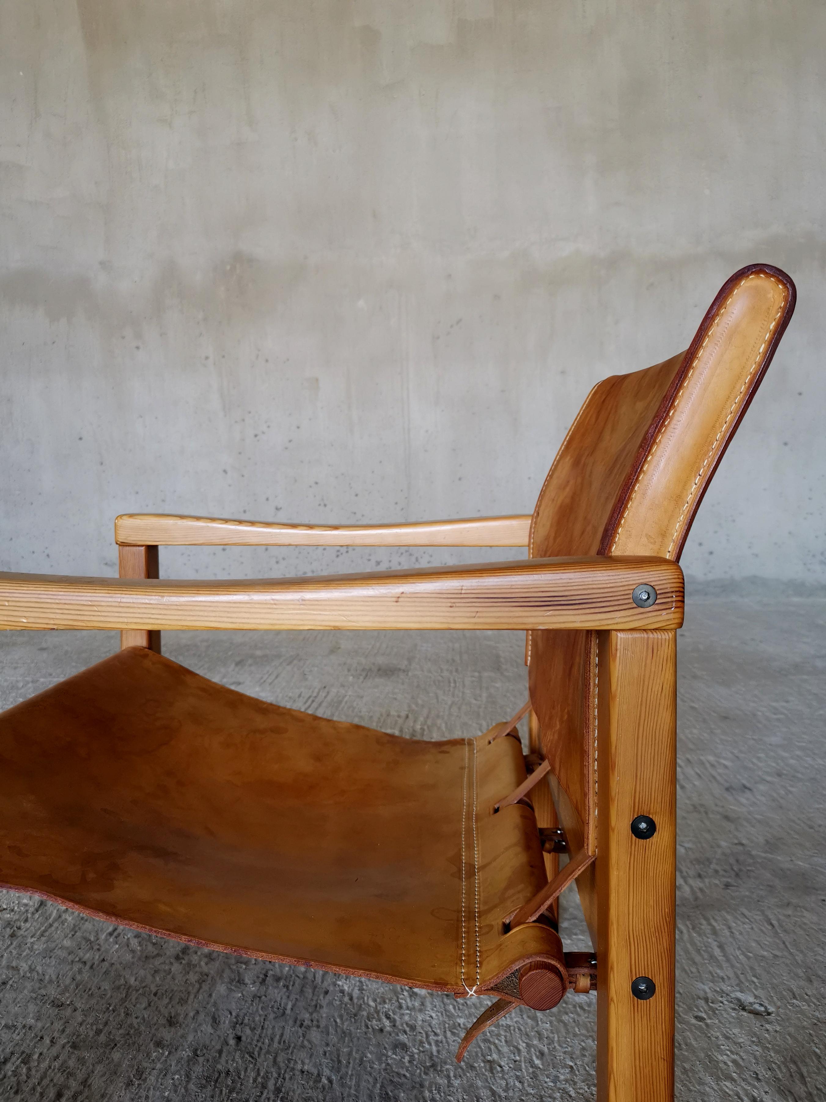 Leather Diana lounge chair by Karin Mobring for Ikea Sweden 1970s, thick cognac leather. For Sale