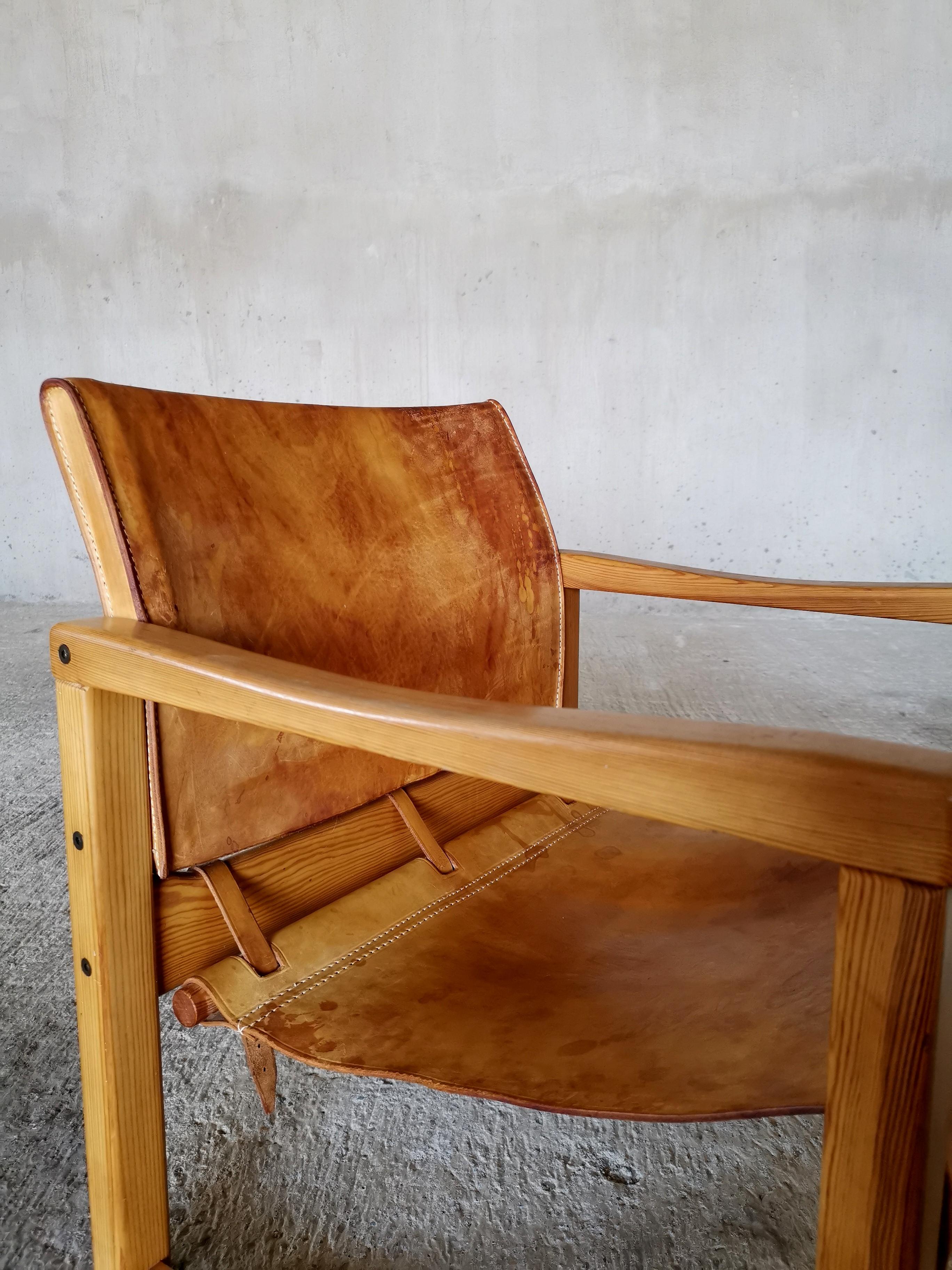 Leather Diana lounge chair by Karin Mobring for Ikea Sweden 1970s, thick cognac leather. For Sale
