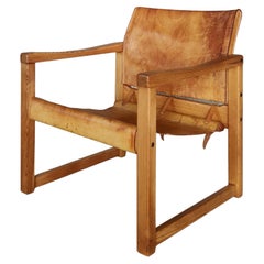 Used Diana lounge chair by Karin Mobring for Ikea Sweden 1970s, thick cognac leather.