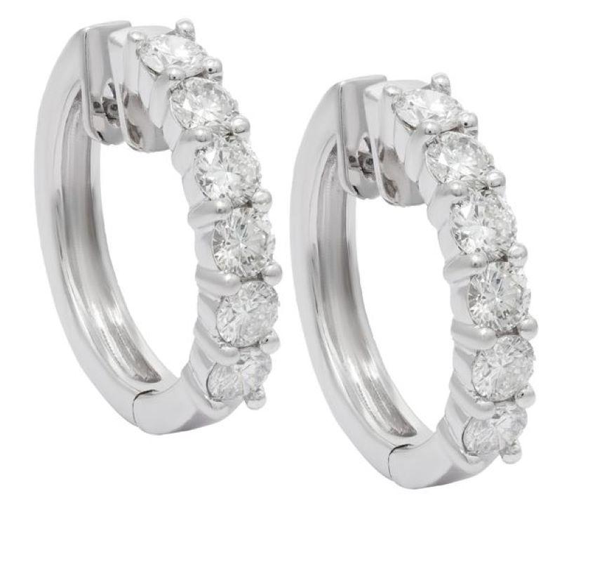 da uomo o donna Diana M. 1 CT. Orecchini a cerchio con diamanti in oro bianco 14K in vendita