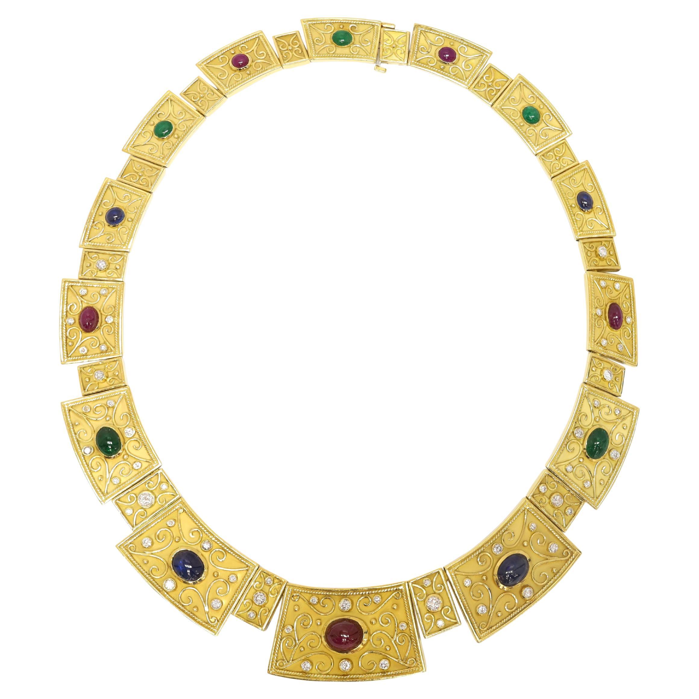Diana M. 10.00 Carat Multicolor Egypt Style Yellow Gold Necklace For Sale
