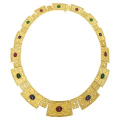 Diana M. 10.00 Carat Multicolor Egypt Style Yellow Gold Necklace