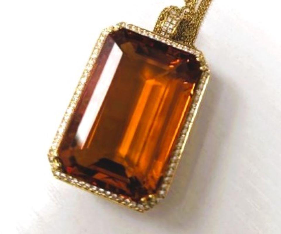 Diana M. 109,50 CT. Pendentif Citrin Diamond Emerald Cut. Or jaune 18K Neuf - En vente à New York, NY