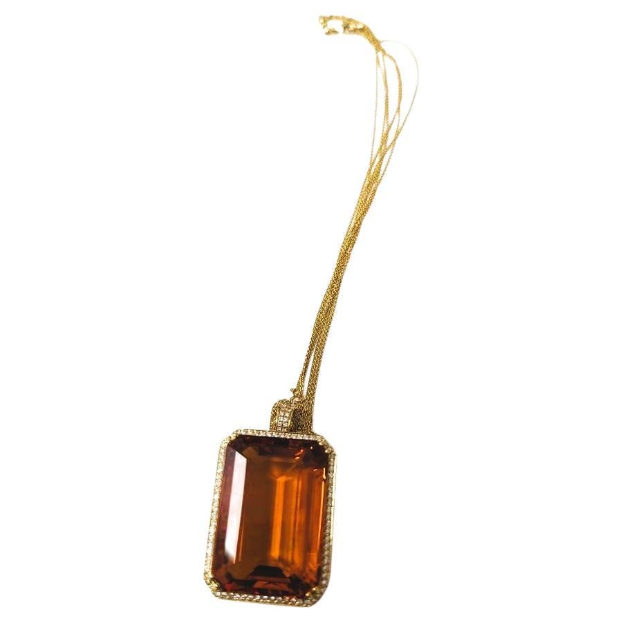 Diana M. 109,50 CT. Pendentif Citrin Diamond Emerald Cut. Or jaune 18K en vente