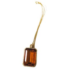 Diana M. 109.50 CT. Citrin Diamond Emerald Cut Pendant. 18K Yellow Gold