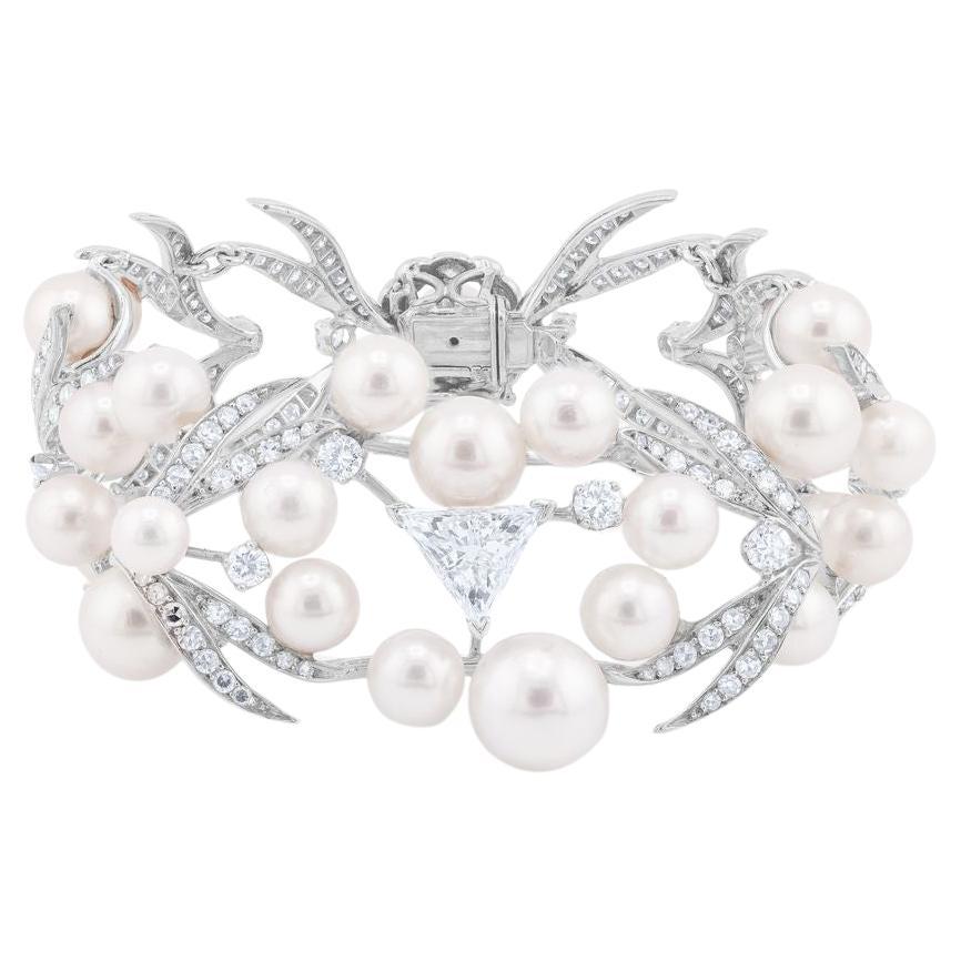 Diana M 11.00 Ct Diamond and Pearl Art Deco Bracelet