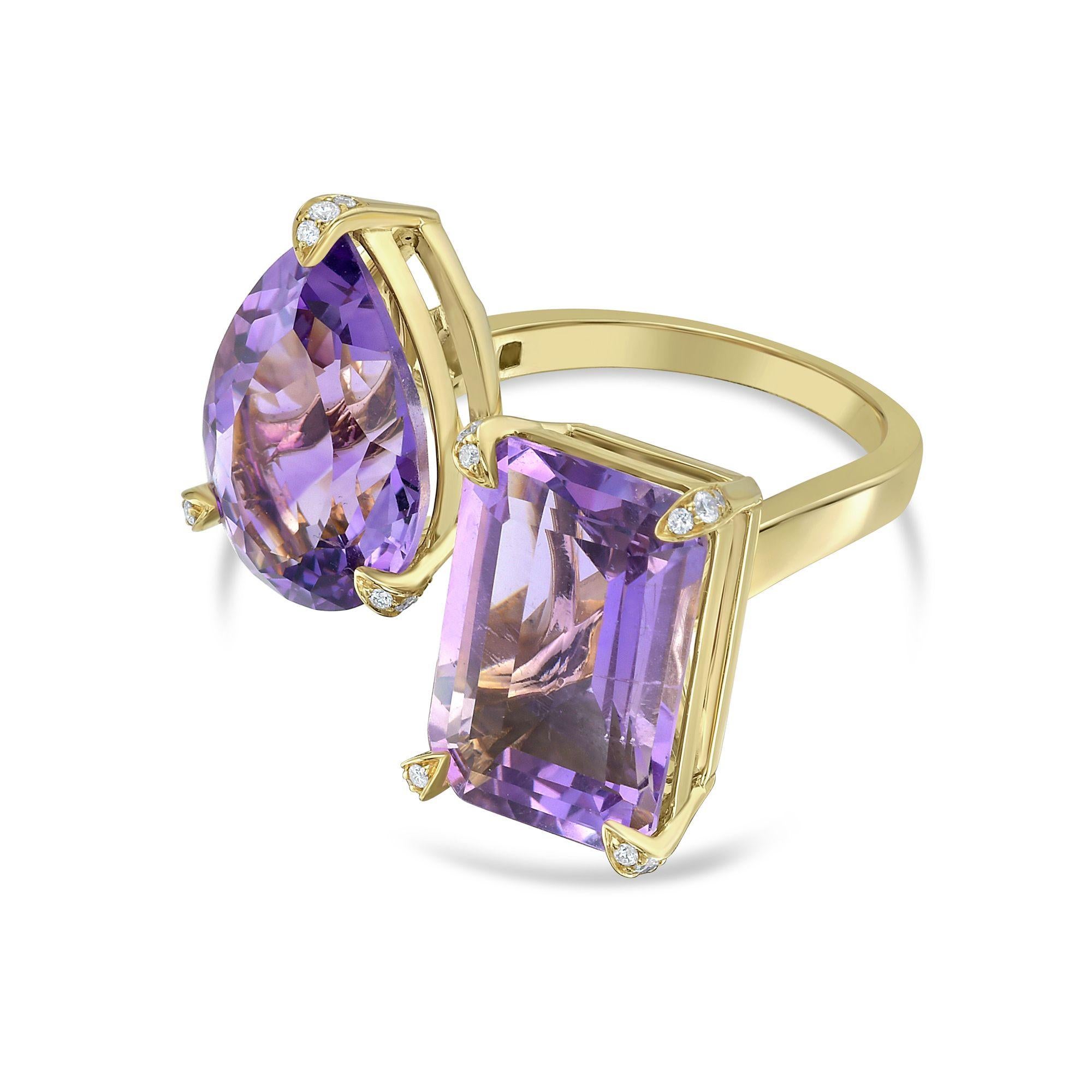 da uomo o donna Diana M 11,10cts Anello con due pietre di ametista in oro 18kt in vendita