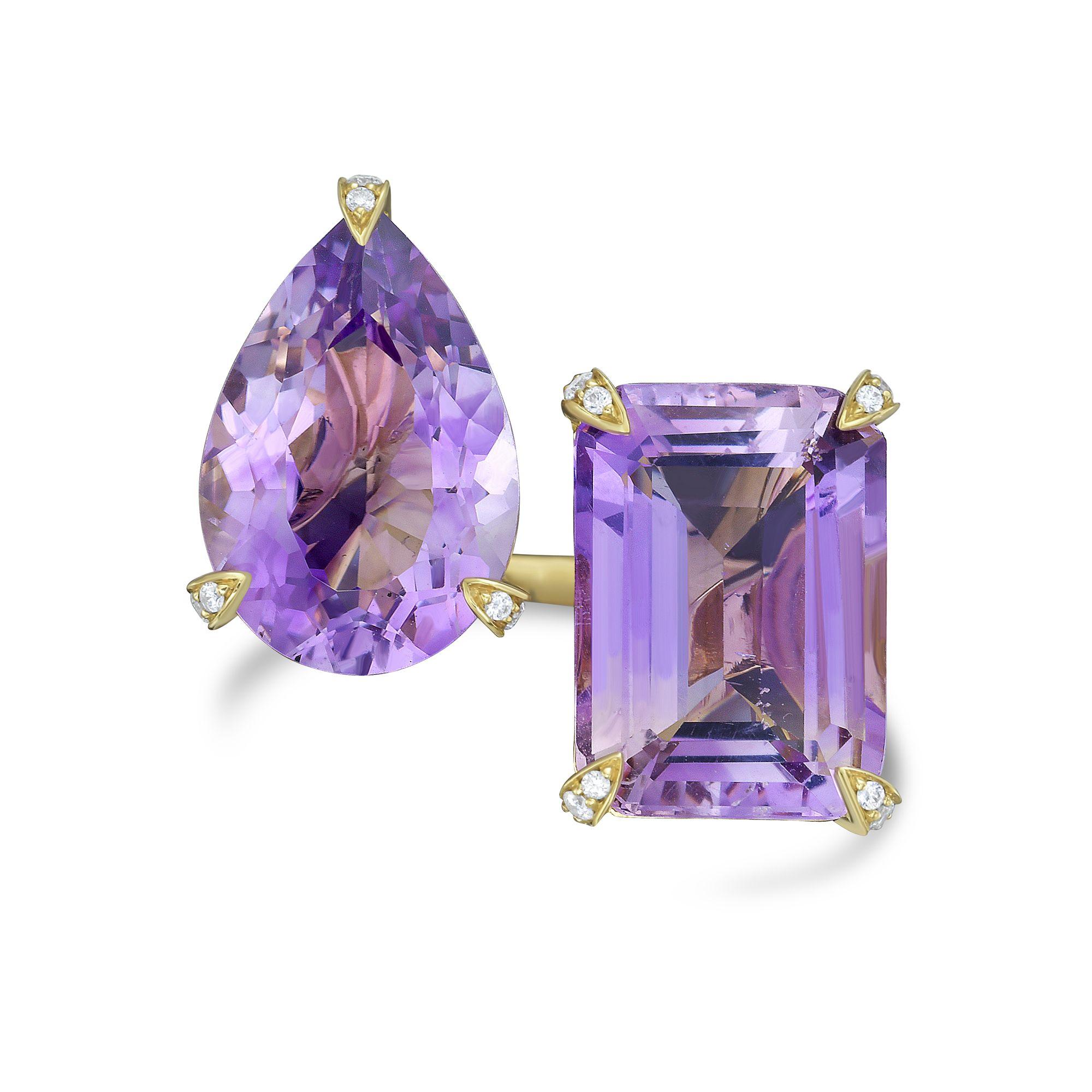 Diana M 11,10cts Anello con due pietre di ametista in oro 18kt in vendita 1
