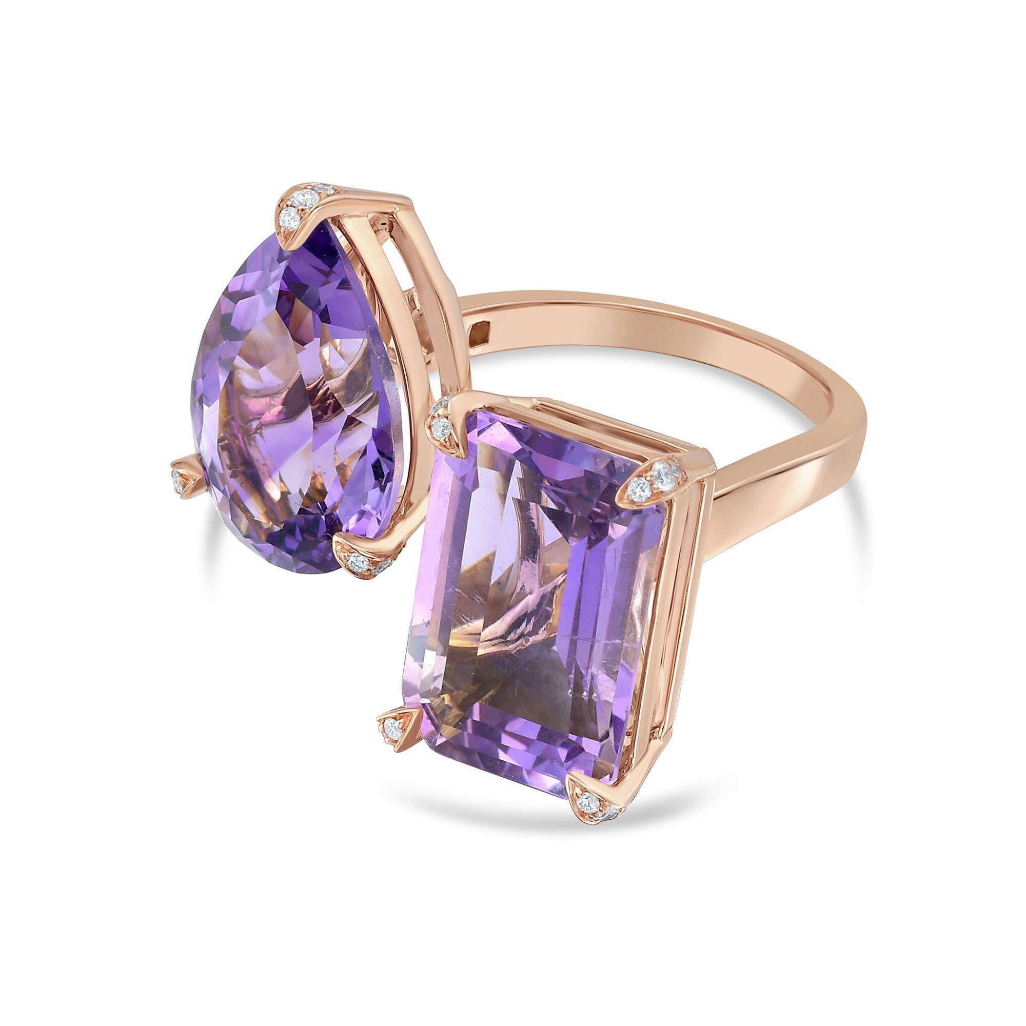 Diana M 11,10cts Anello con due pietre di ametista in oro 18kt in vendita 3