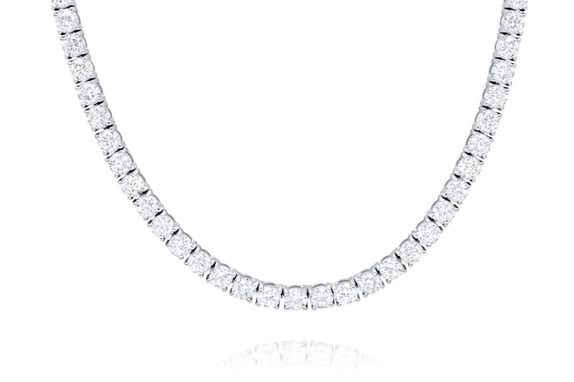 Modern Diana M. 11.45 Cts Round Diamond 4 Prong Tennis Necklace 14k White Gold  For Sale